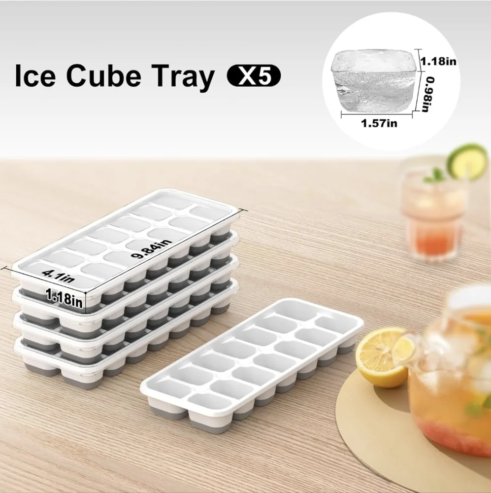 Easy Release Reusable Ice Cube Trays Set of 5
